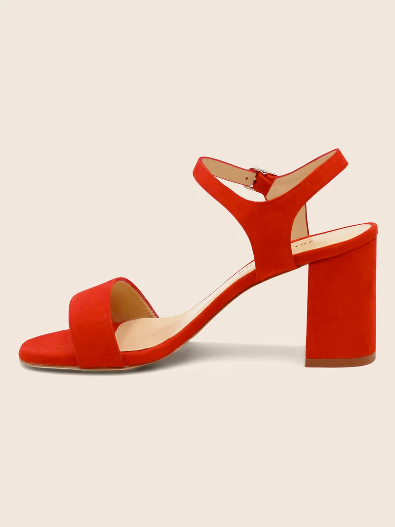 Sandales à talon cuir daim rouge