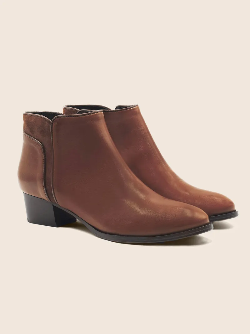 Bottines moyen talon cuir camel