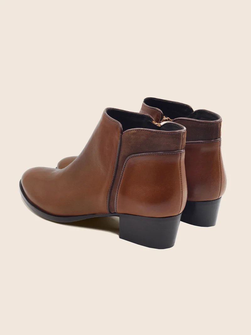 Bottines moyen talon cuir camel