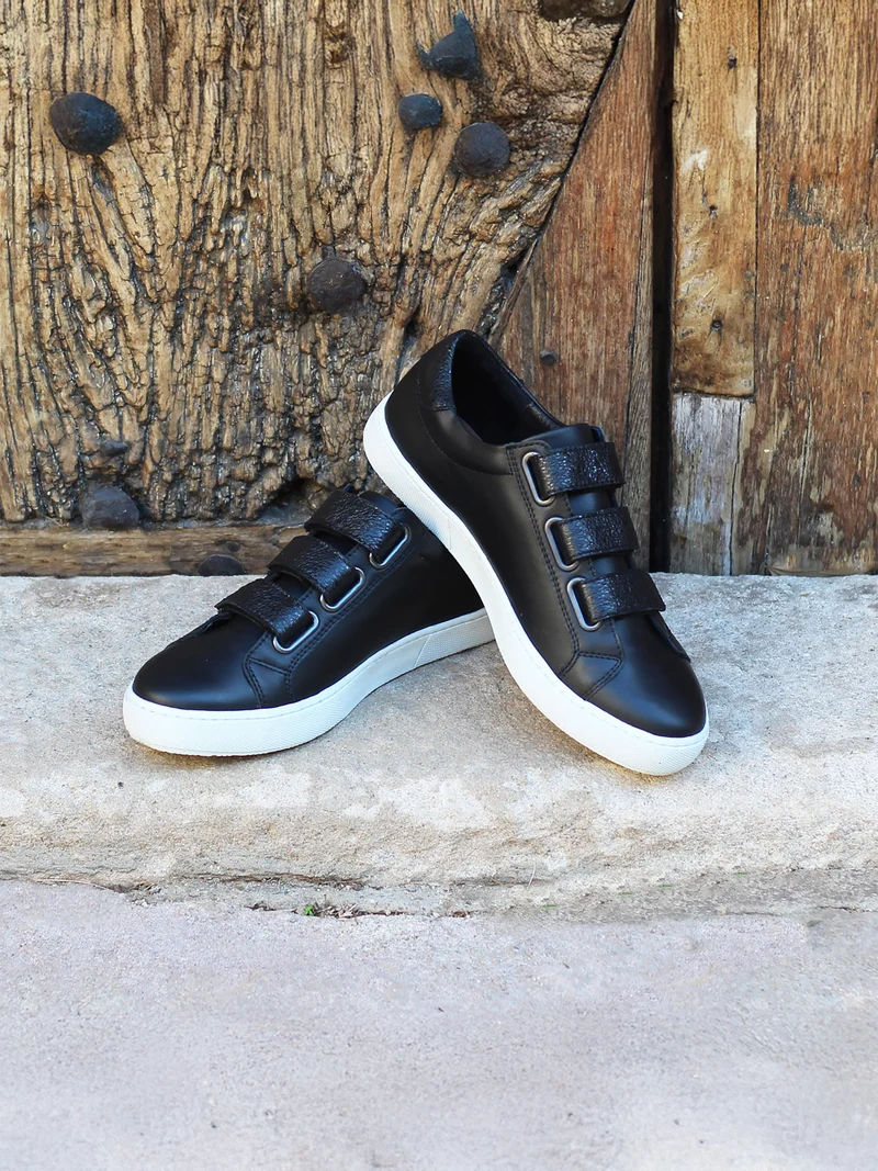 Baskets scratch cuir noir