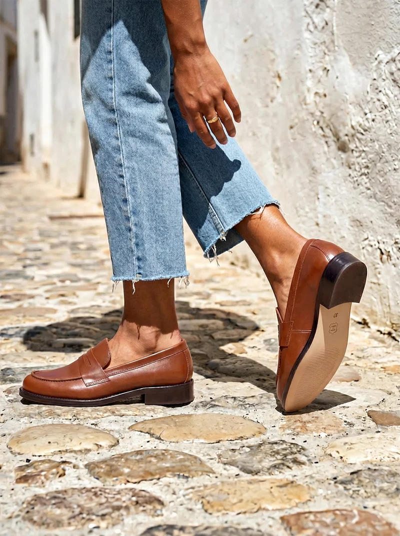 Mocassins cuir camel