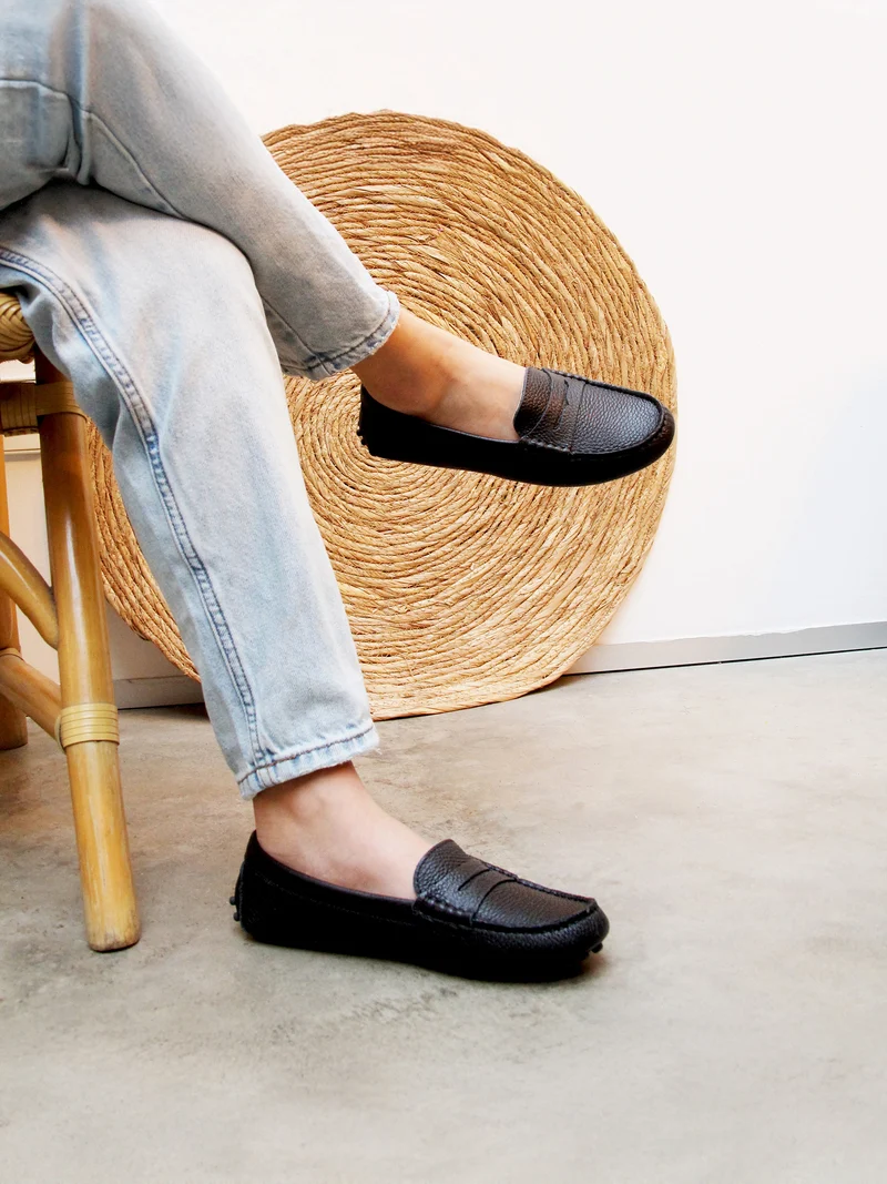 Mocassins cuir grainé noir