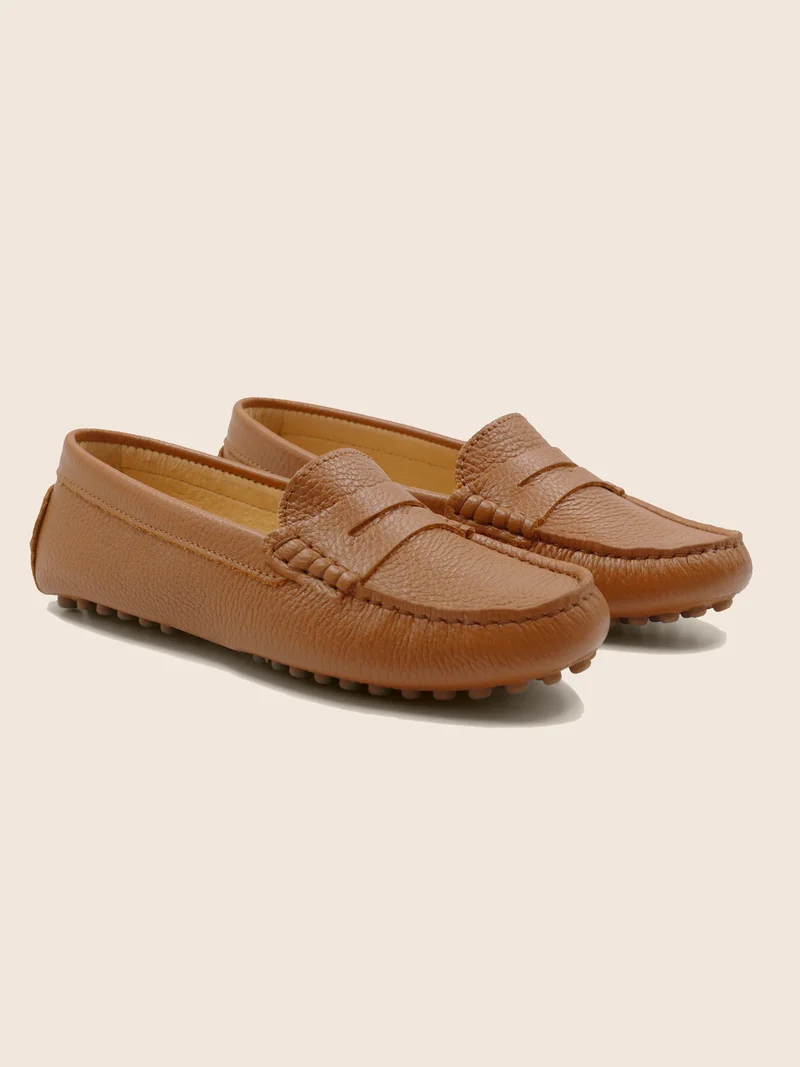 Mocassins cuir grainé camel