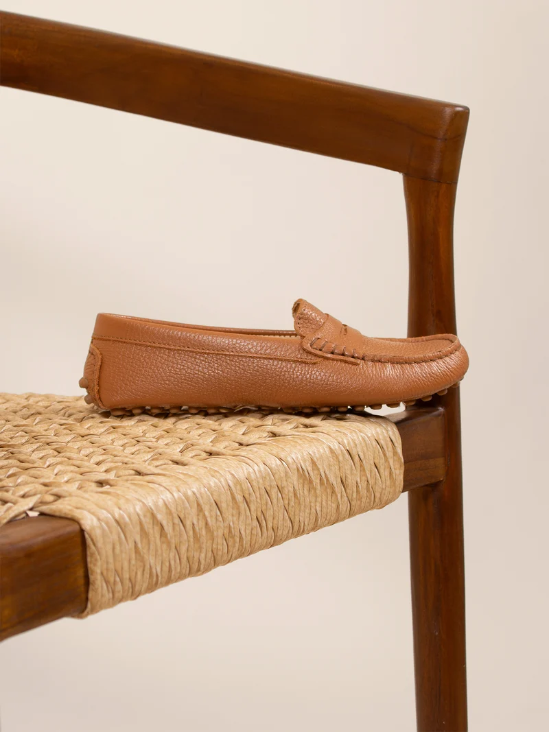 Mocassins cuir grainé camel