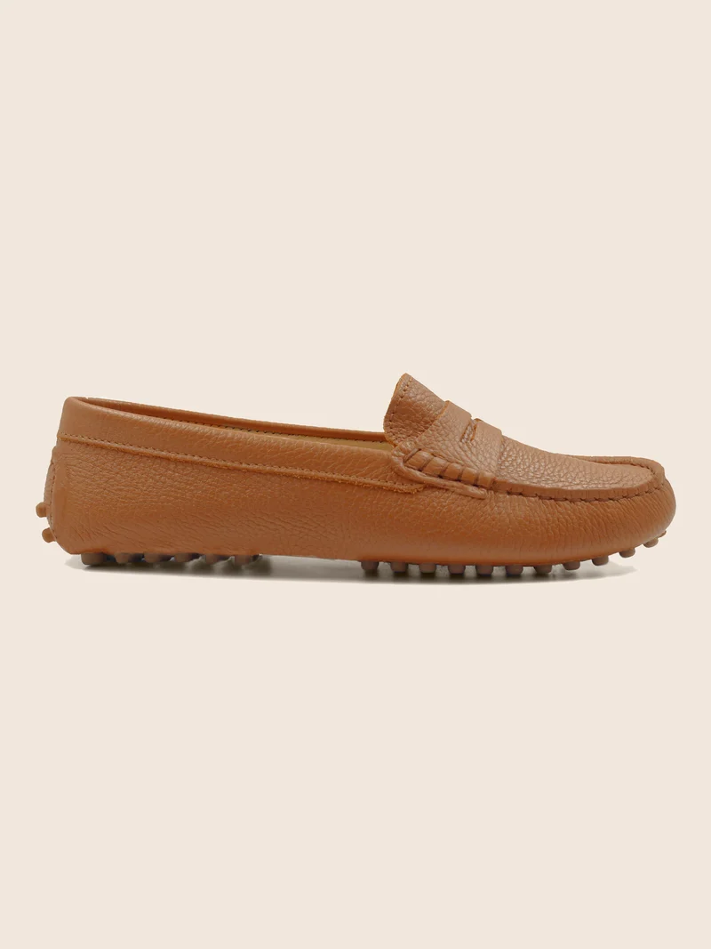 Mocassins cuir grainé camel