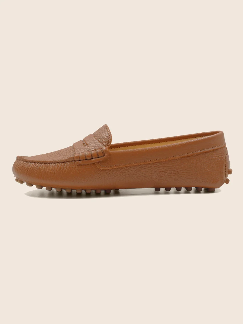 Mocassins cuir grainé camel