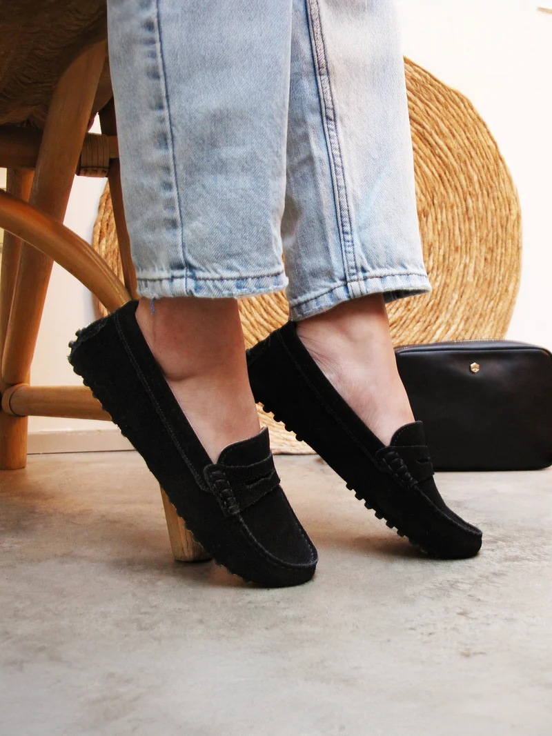 Mocassins cuir daim noir