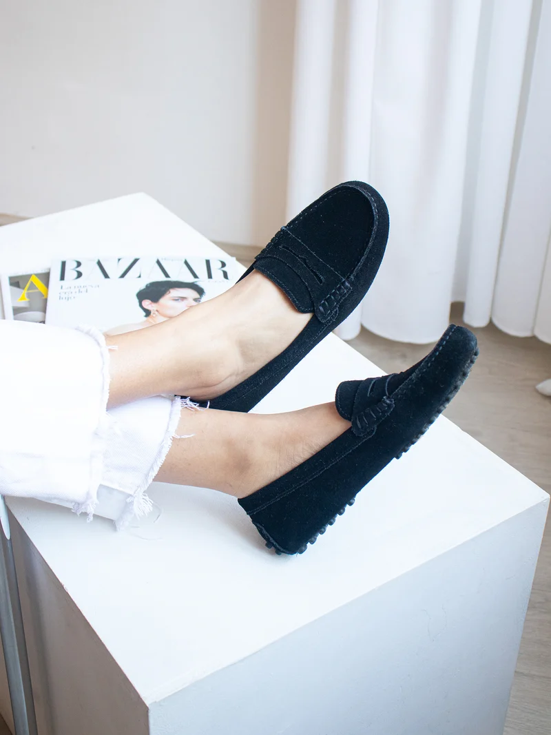 Mocassins cuir daim noir