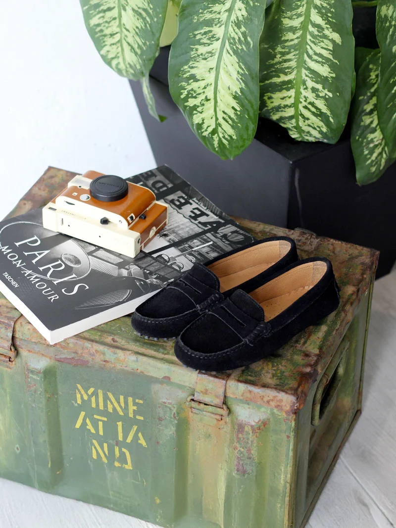 Mocassins cuir daim noir