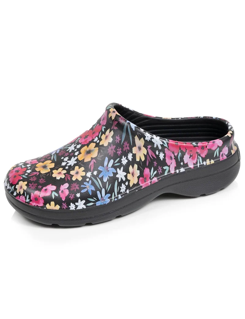 Sabots de jardin Femme imprimé Noir fleuri