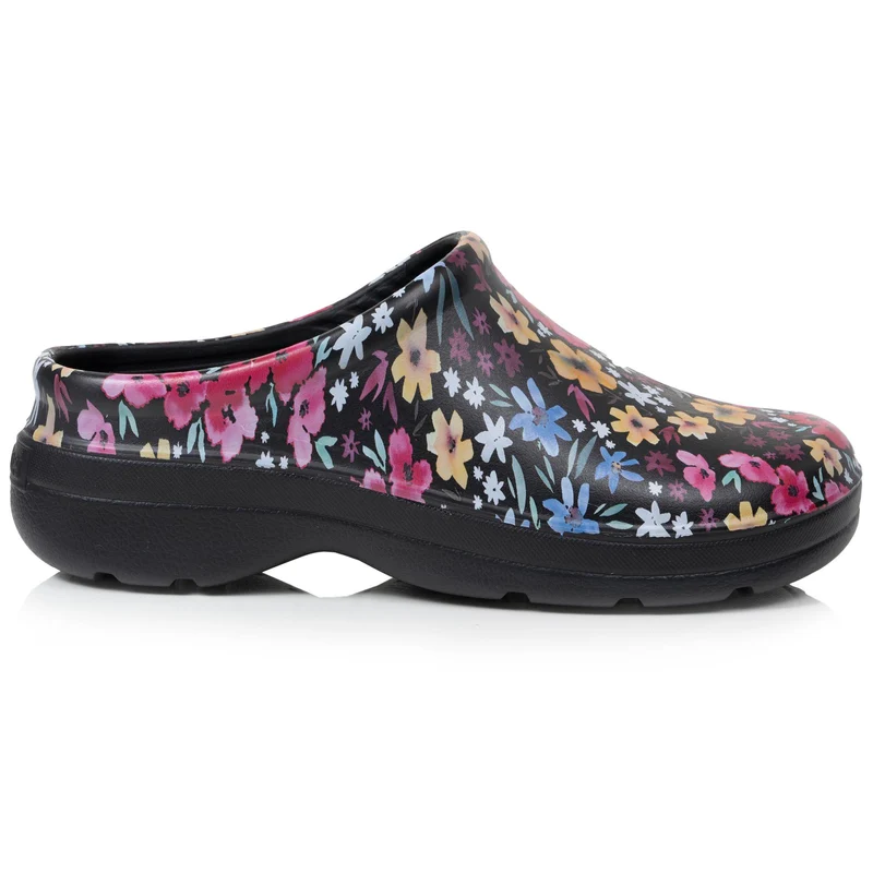 Sabots de jardin Femme imprimé Noir fleuri