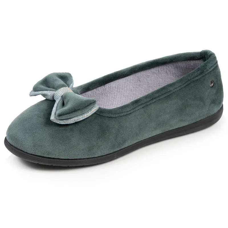Chaussons ballerines Femme Sauge noeud irisé