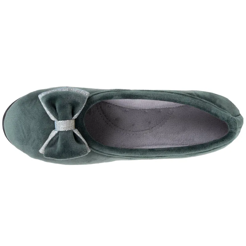Chaussons ballerines Femme Sauge noeud irisé
