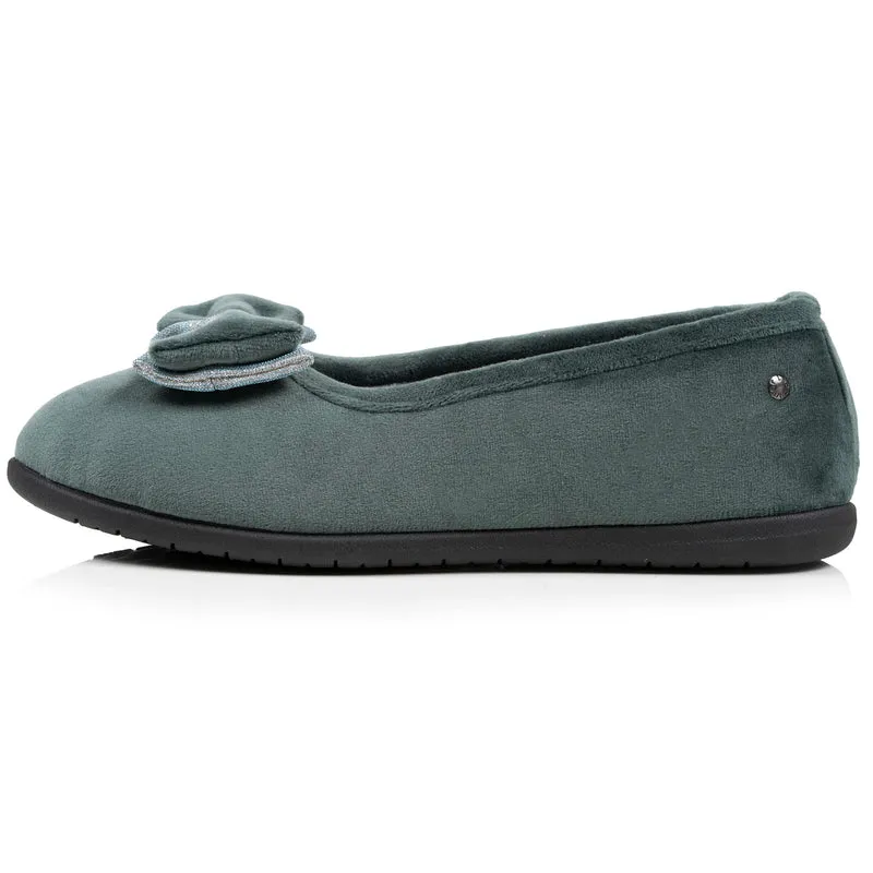 Chaussons ballerines Femme Sauge noeud irisé