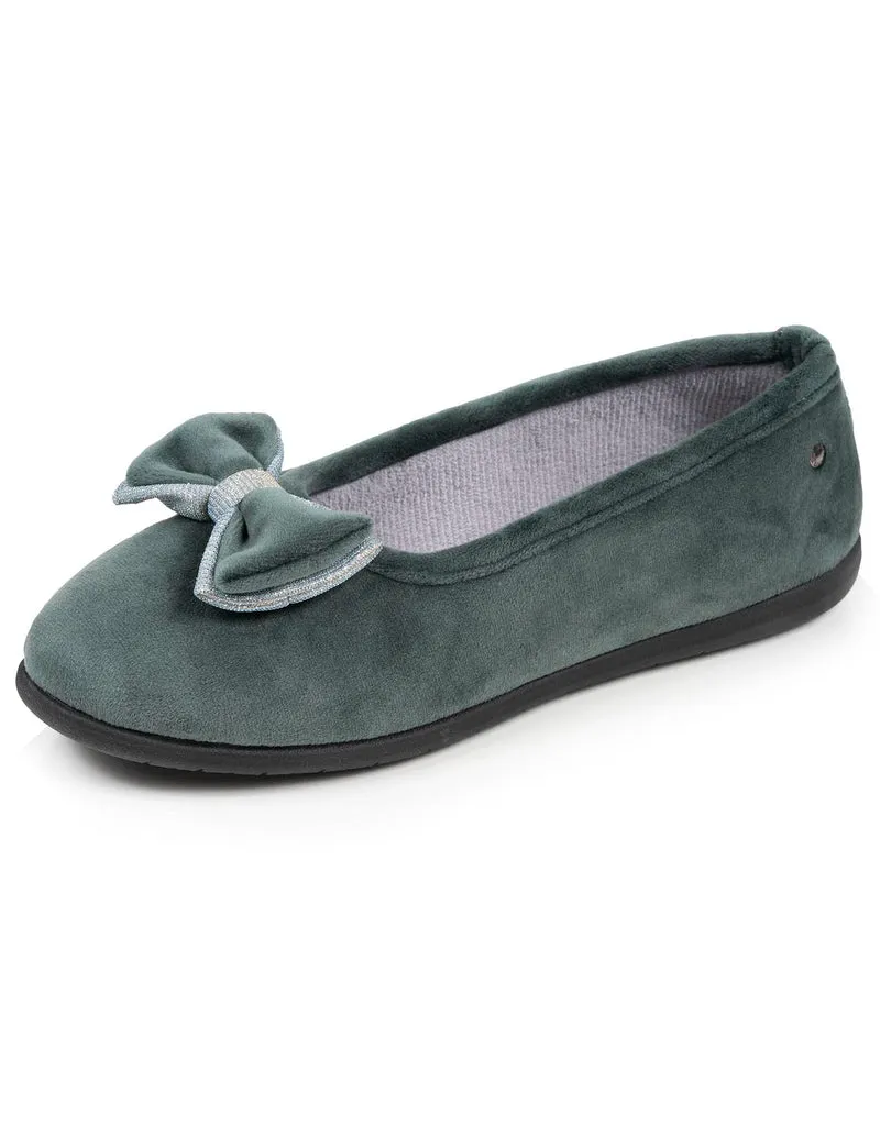 Chaussons ballerines Femme Sauge noeud irisé