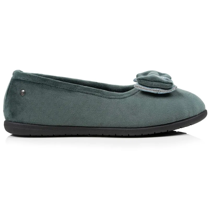Chaussons ballerines Femme Sauge noeud irisé