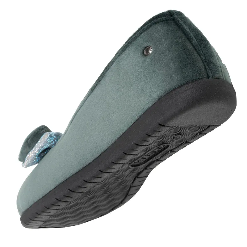 Chaussons ballerines Femme Sauge noeud irisé