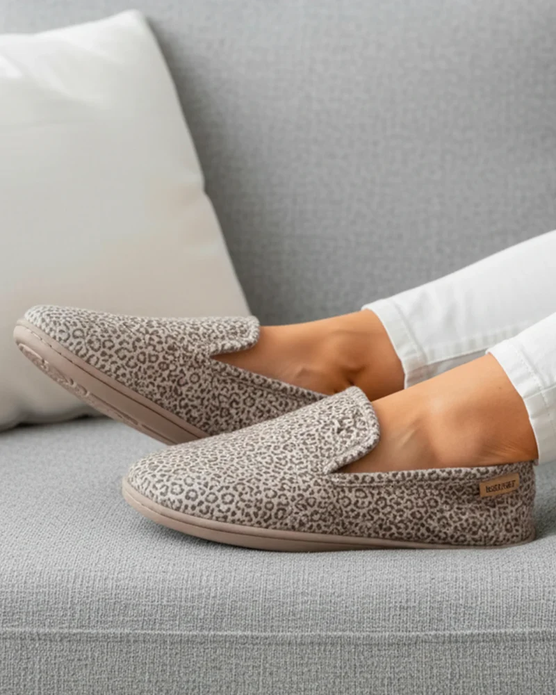 Chaussons charentaises Femme Léopard beige