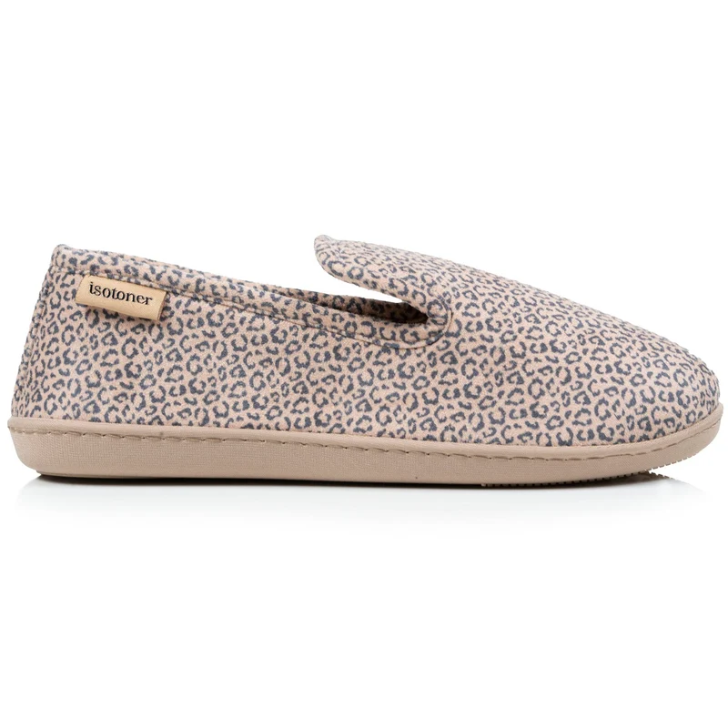 Chaussons charentaises Femme Léopard beige