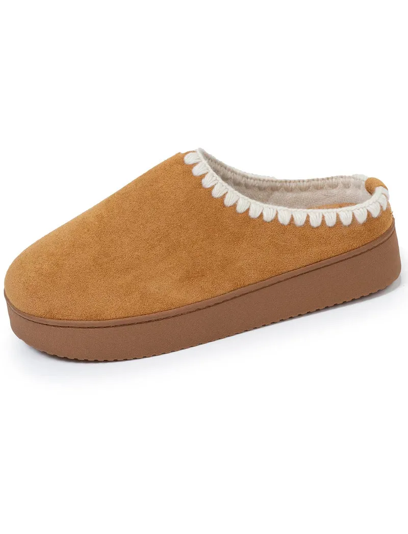 Chaussons mules Femme plateforme Camel liseré