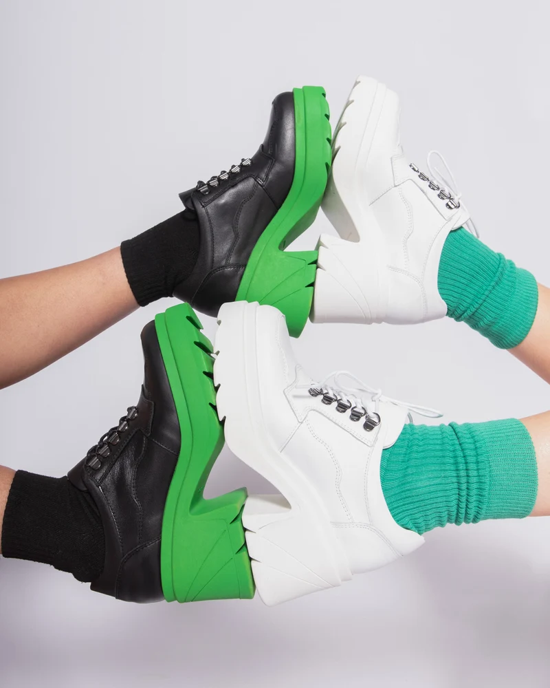 Rowdy Black/Green Leather