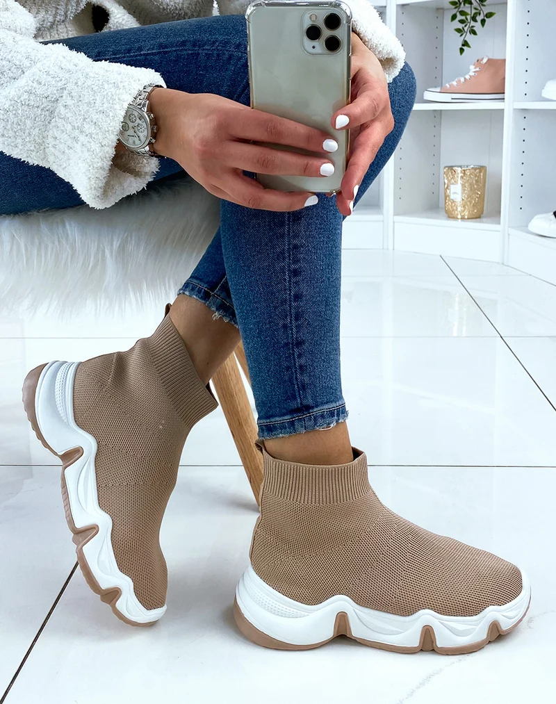Baskets chaussette beige
