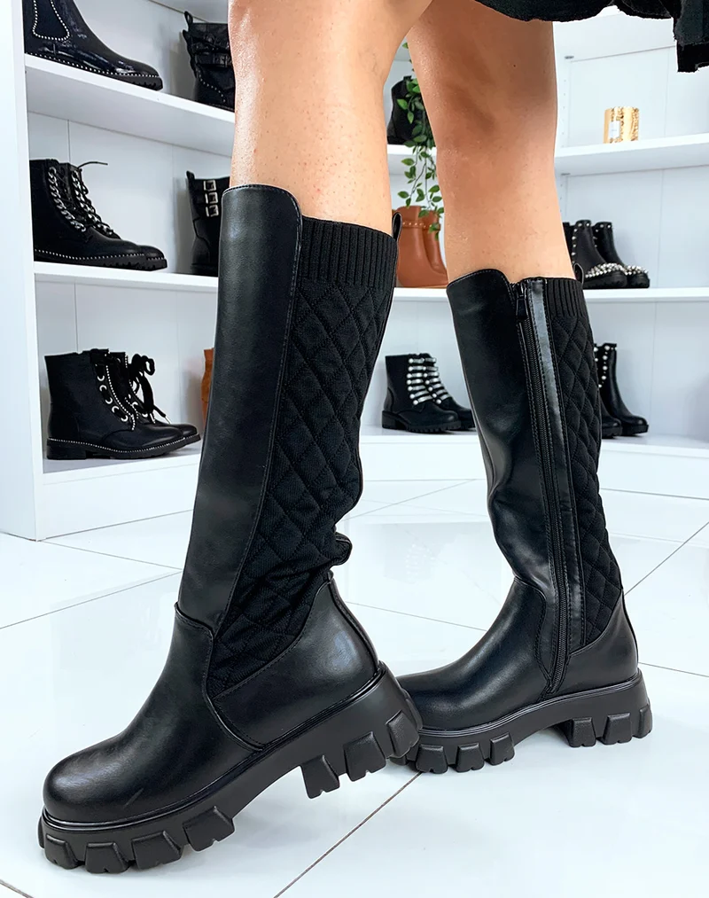 Bottes noires effet matelassé