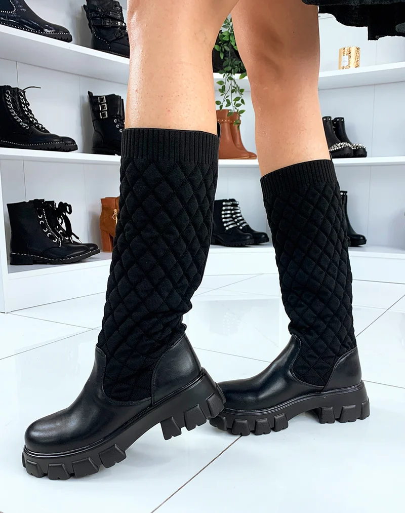 Bottes noires effet matelassé