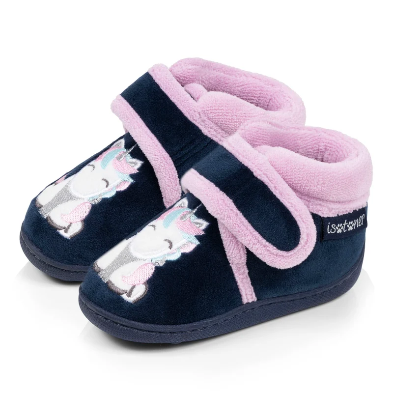 Chaussons bottillons scratch Bébé velours Marine