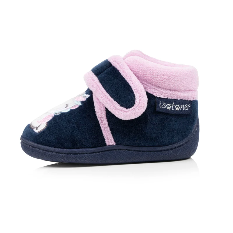 Chaussons bottillons scratch Bébé velours Marine