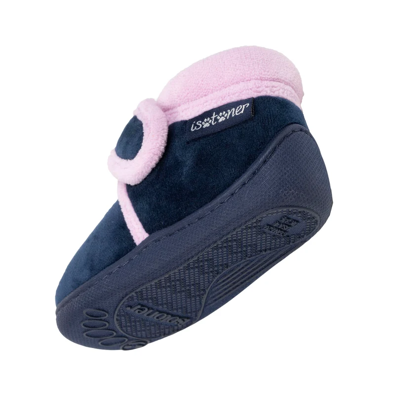 Chaussons bottillons scratch Bébé velours Marine
