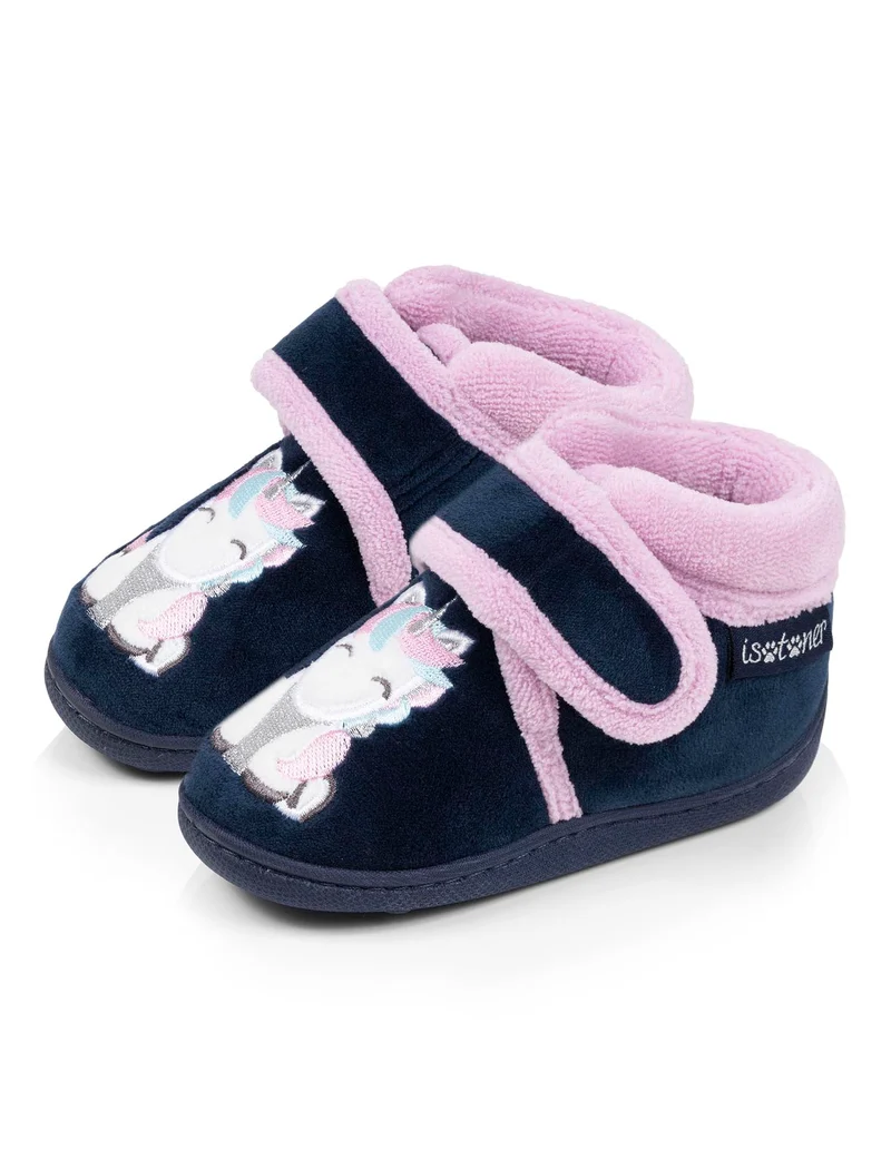 Chaussons bottillons scratch Bébé velours Marine
