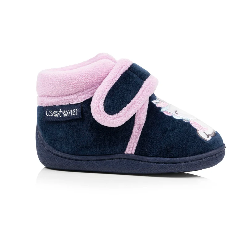 Chaussons bottillons scratch Bébé velours Marine