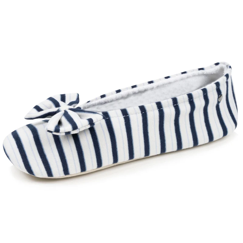 Chaussons ballerines Femme Nœud Rayures bleues