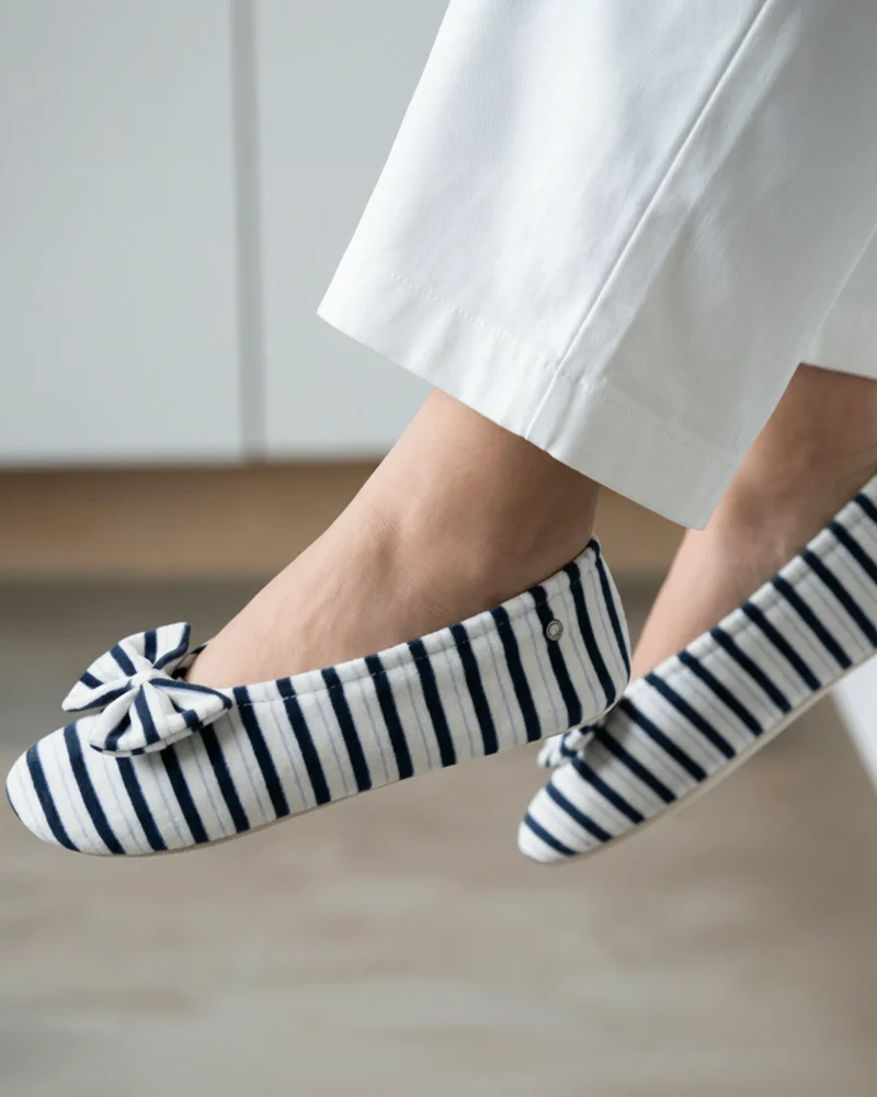 Chaussons ballerines Femme Nœud Rayures bleues