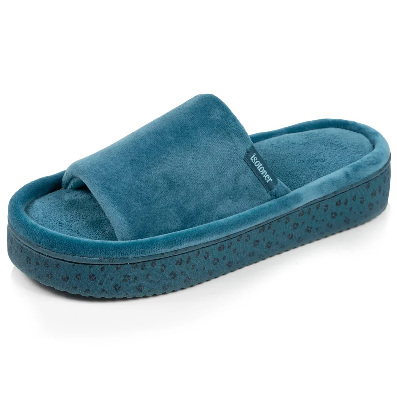 Chaussons sandales plateforme Femme Bleu canard