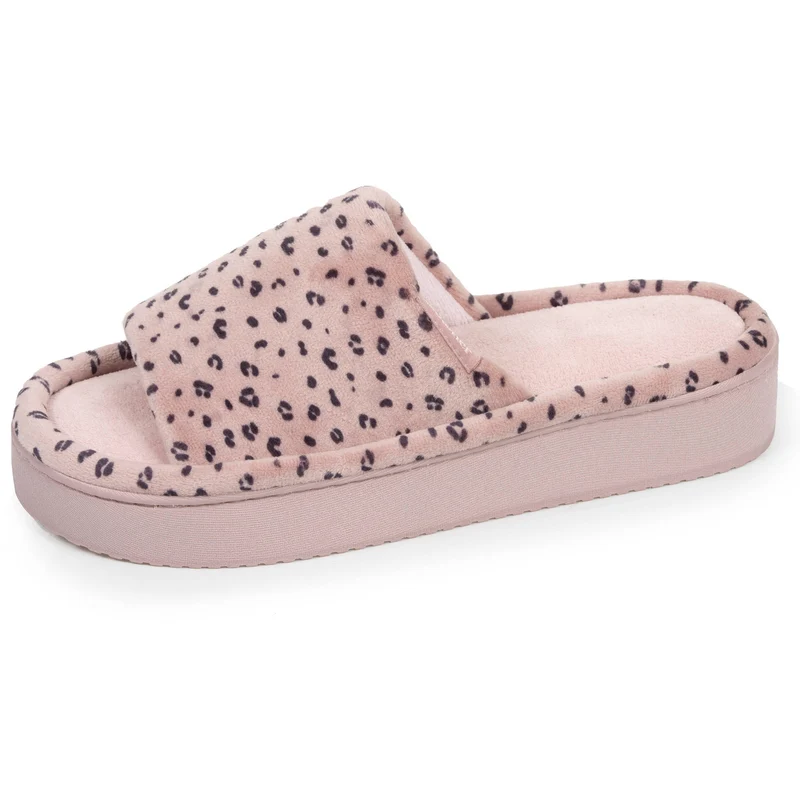 Chaussons sandales plateforme Femme Léopard rose