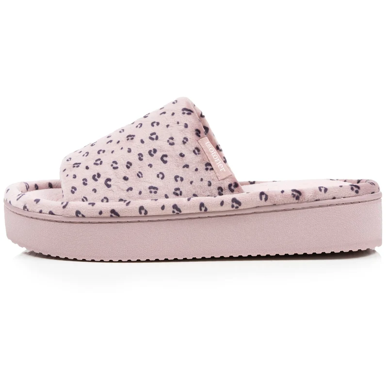 Chaussons sandales plateforme Femme Léopard rose