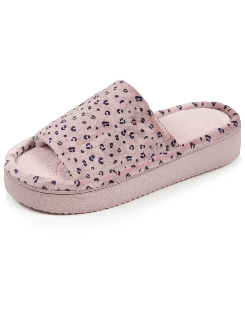 Chaussons sandales plateforme Femme Léopard rose