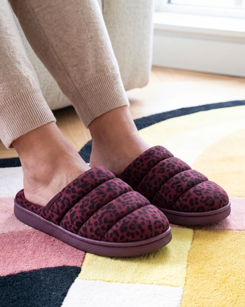Chaussons mules Femme BLOUP Léopard bordeaux