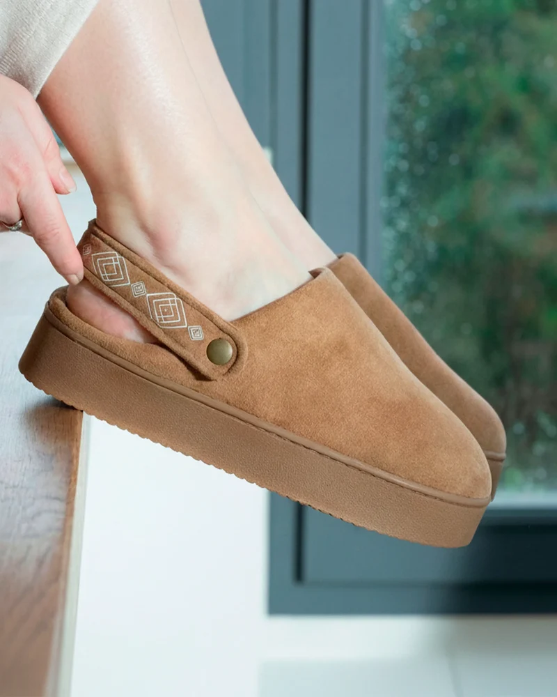 Chaussons mules plateforme Femme bride Camel