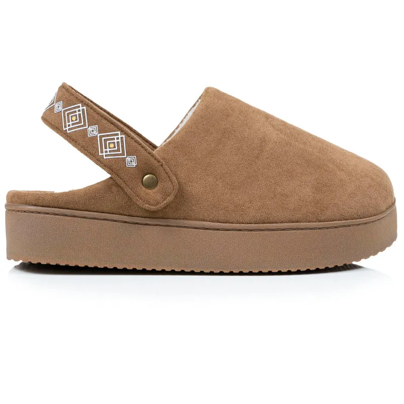 Chaussons mules plateforme Femme bride Camel