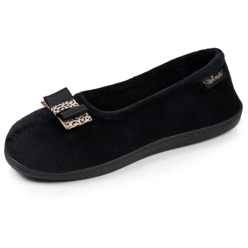 Chaussons ballerines Femme Noir nœud léopard