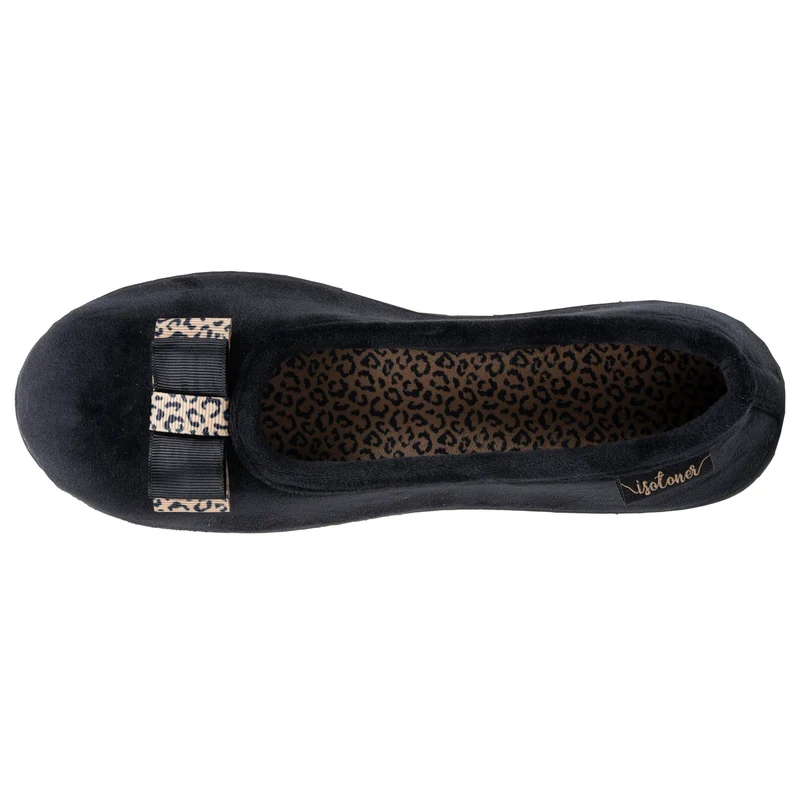 Chaussons ballerines Femme Noir nœud léopard