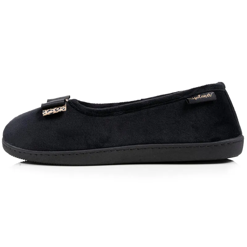 Chaussons ballerines Femme Noir nœud léopard