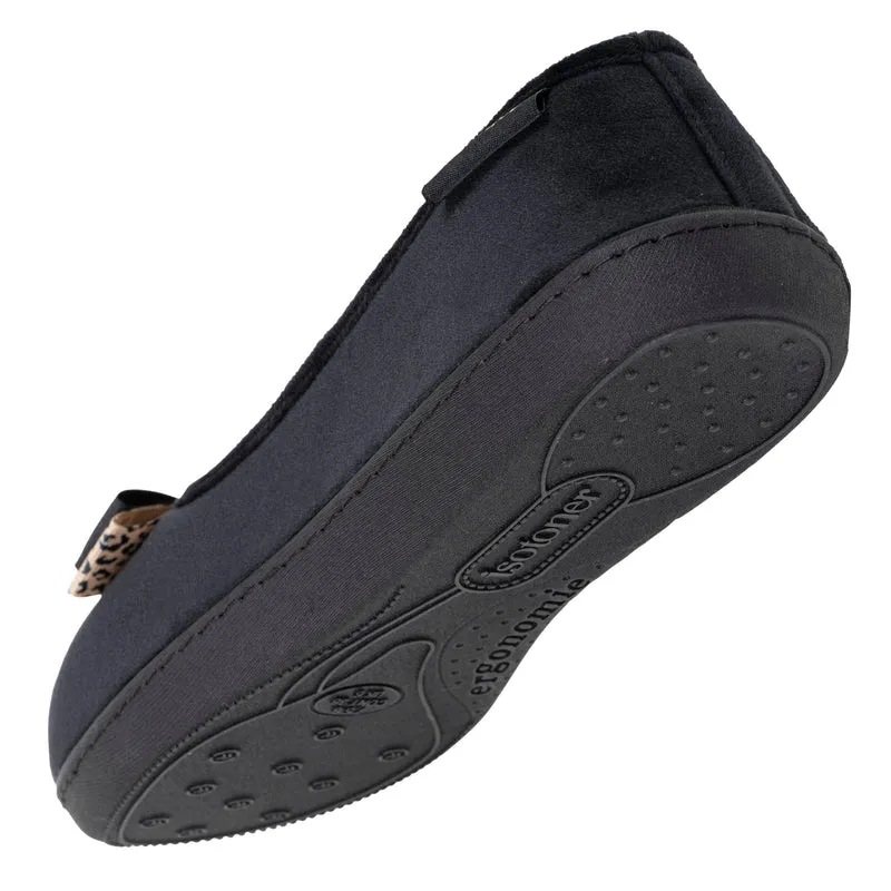Chaussons ballerines Femme Noir nœud léopard