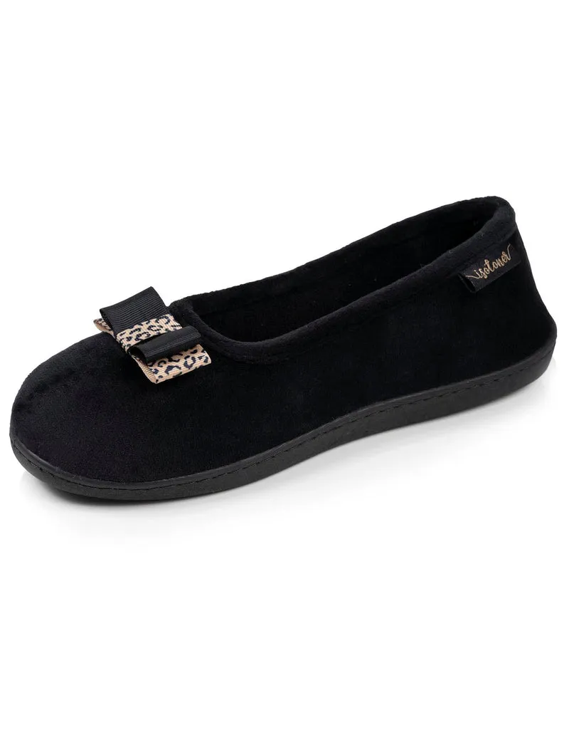 Chaussons ballerines Femme Noir nœud léopard