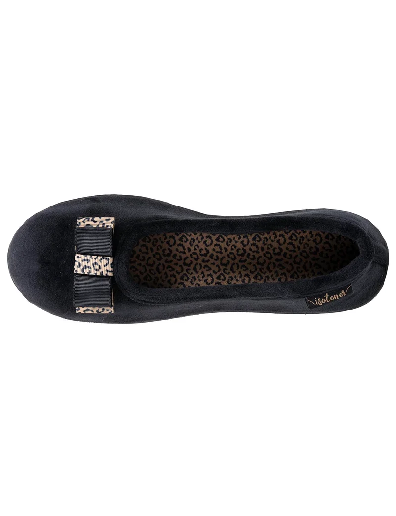 Chaussons ballerines Femme Noir nœud léopard