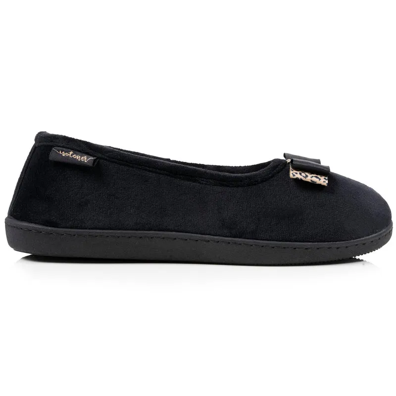 Chaussons ballerines Femme Noir nœud léopard