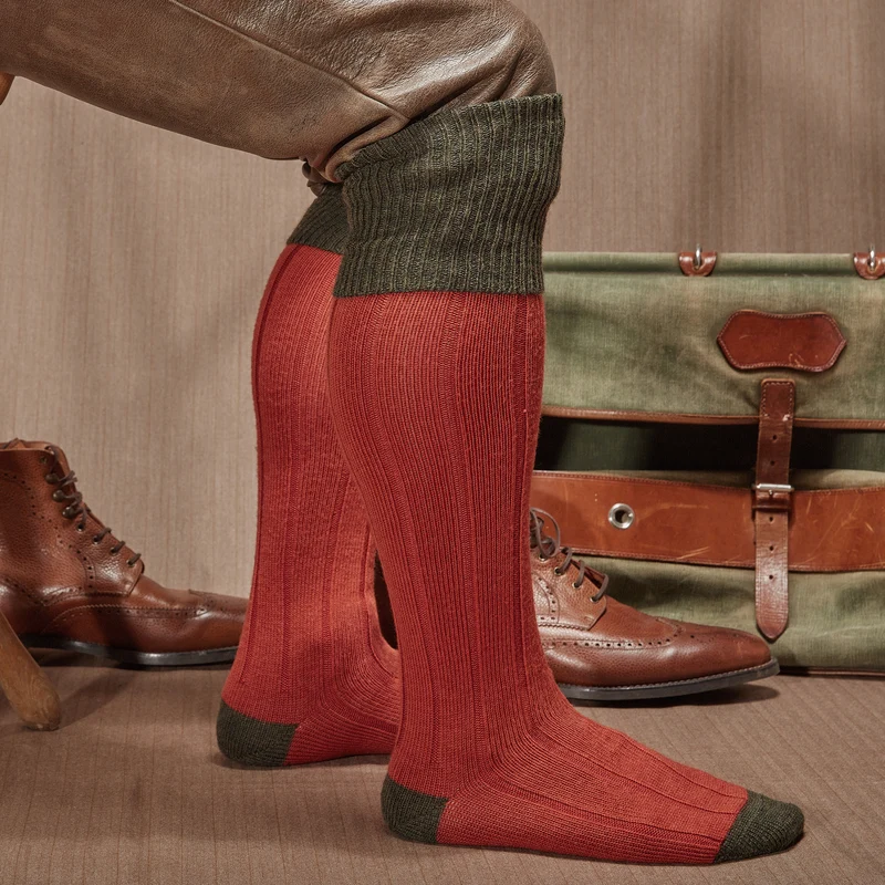 Mi-bas | Rouille & Vert - Chasse - Laine mérinos